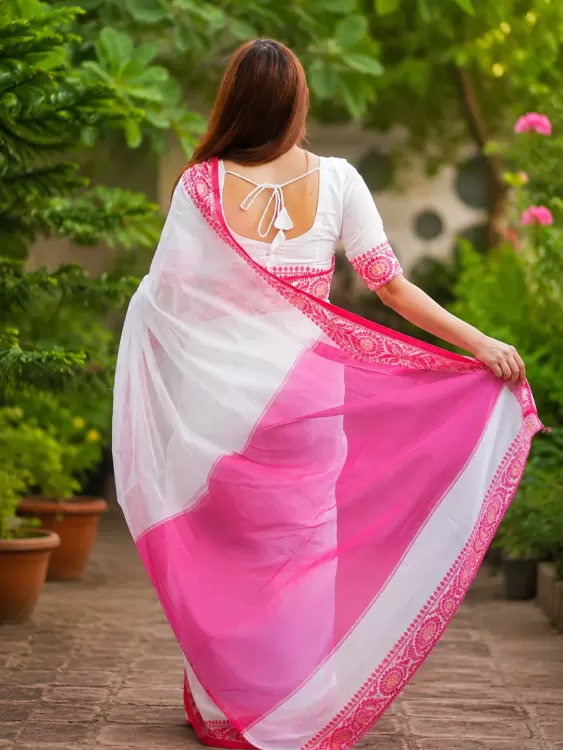সাদা পদ্ম- হাফ সিল্ক শাড়ি(প্রিমিয়াম) - photo 3