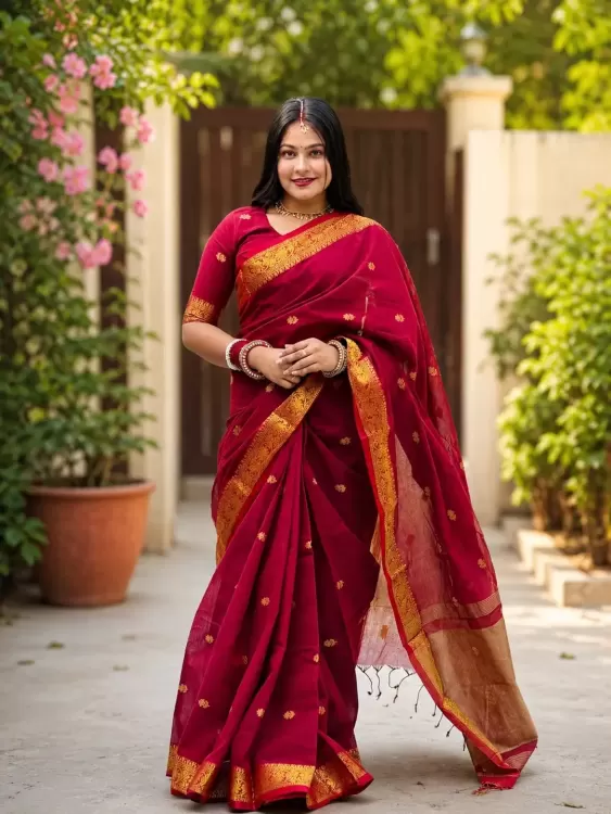 রাজরাণী মেরুন গোল্ড হাফ সিল্ক শাড়ি (প্রিমিয়াম)
