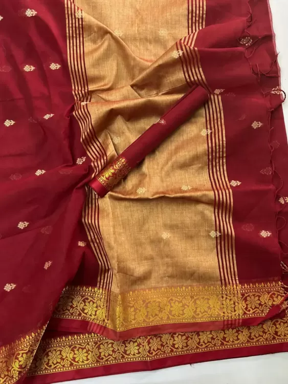 রাজরাণী মেরুন গোল্ড হাফ সিল্ক শাড়ি (প্রিমিয়াম) - photo 2